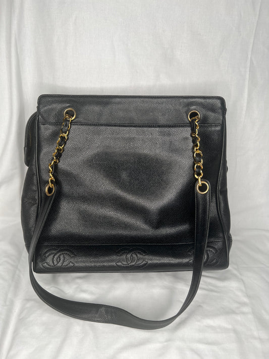 Chanel Vintage Caviar Leather Chain Shoulder Bag (Black)