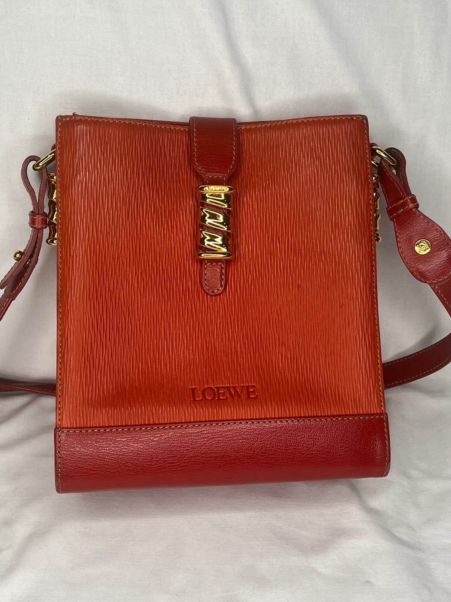 Loewe Velazquez Shoulder Bag in Orange and Red Leather