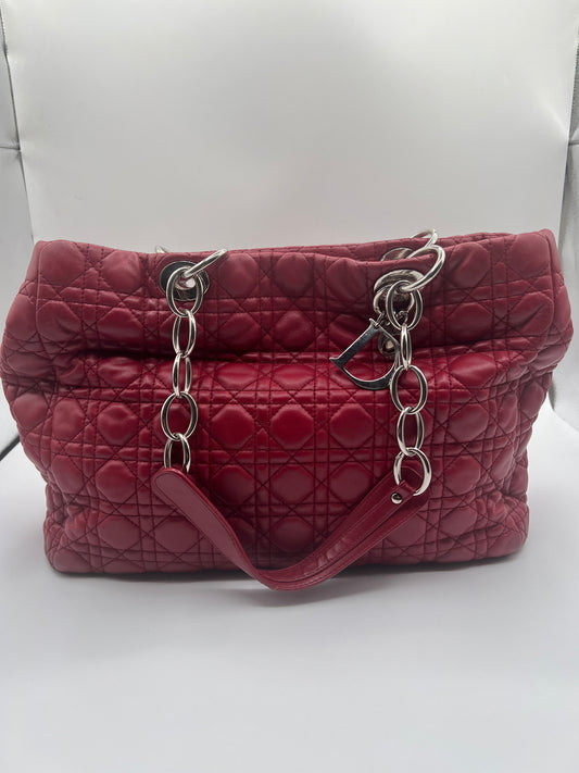 Christian Dior Cannage Soft Lambskin Shoulder Bag in Red