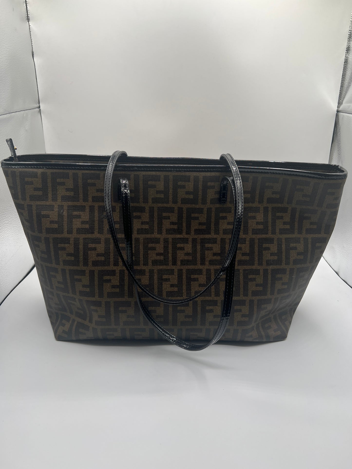 Fendi Zucca Spalmati Roll Tote with Leopard Mini Baguette Accent