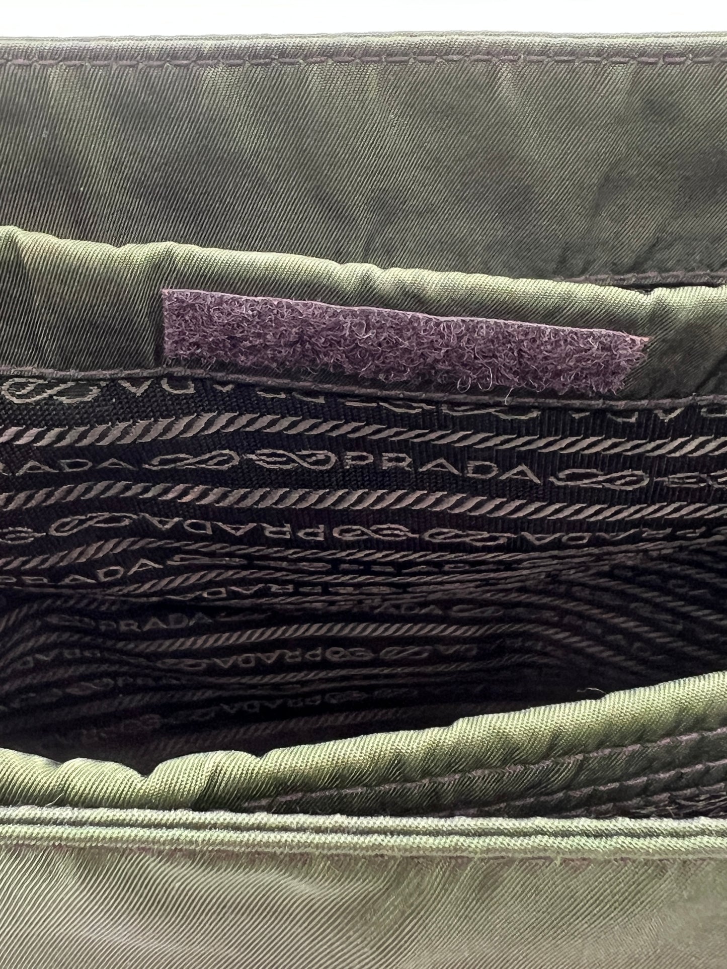 Prada Olive Green Nylon Tote Bag with Brown Leather Trim