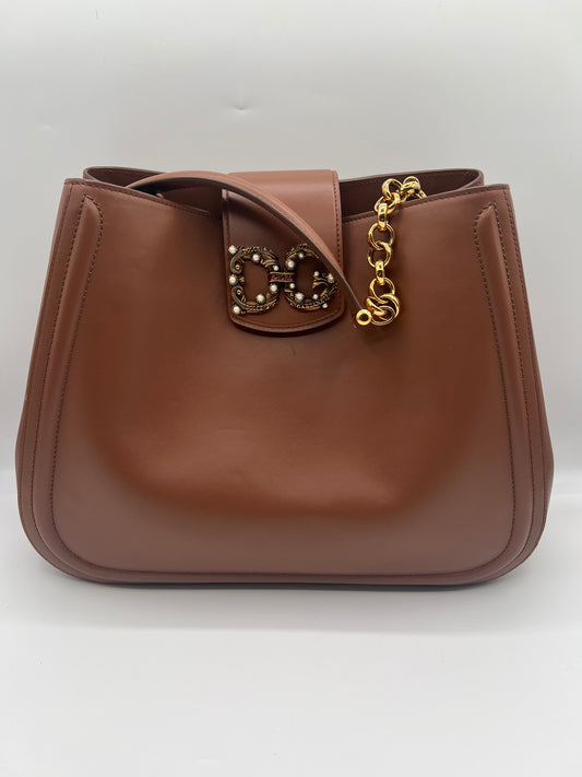 Dolce & Gabbana Amore Brown Leather Shoulder Bag