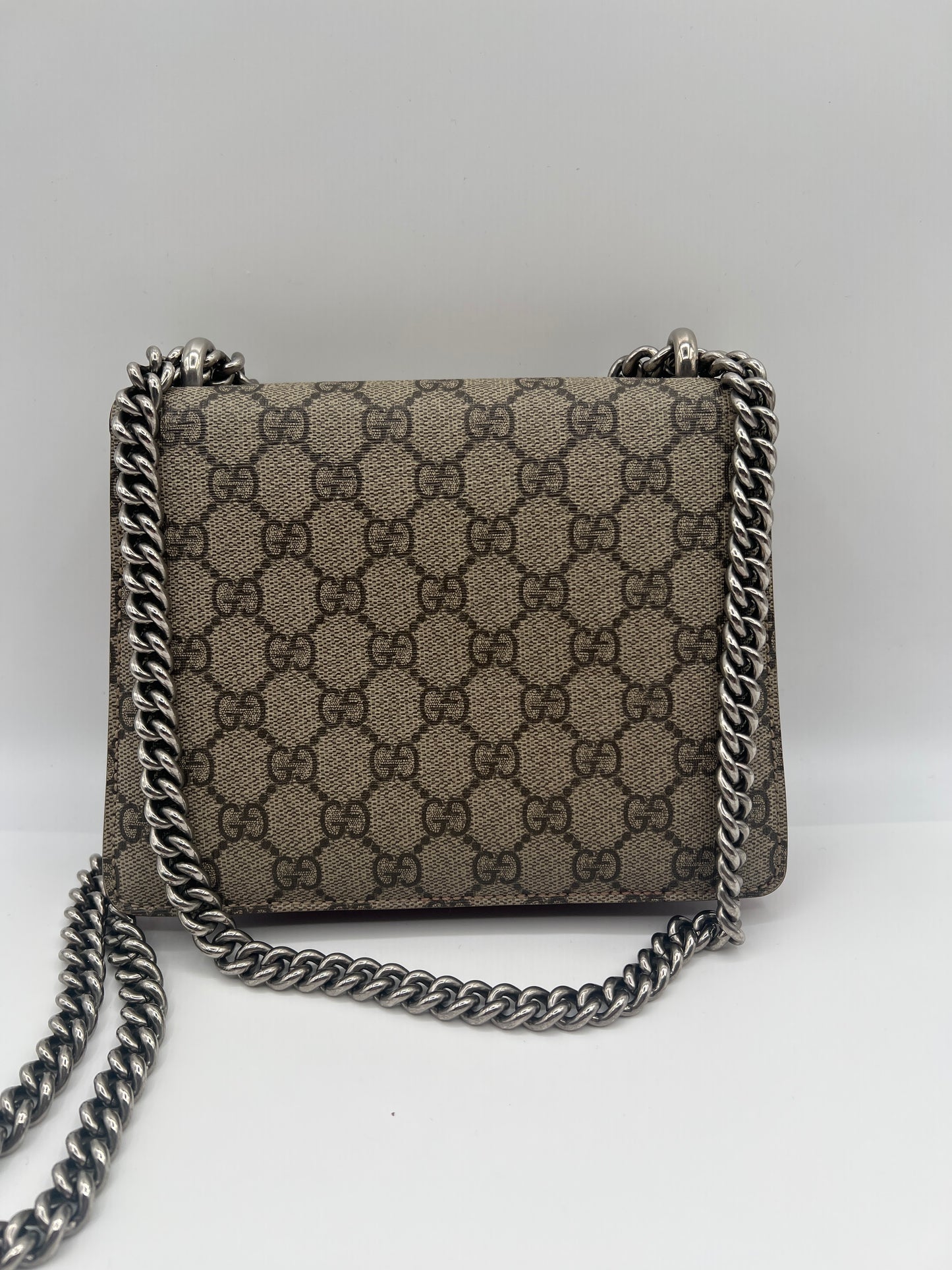 Gucci Dionysus Small GG Supreme Shoulder Bag – Red Suede Accent