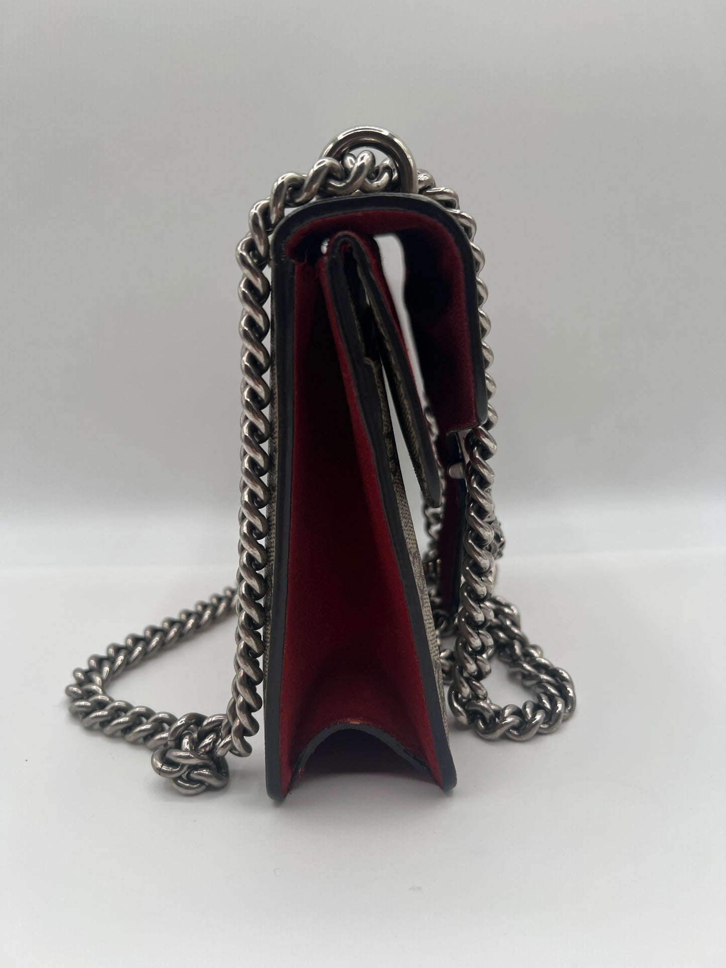 Gucci Dionysus Small GG Supreme Shoulder Bag – Red Suede Accent