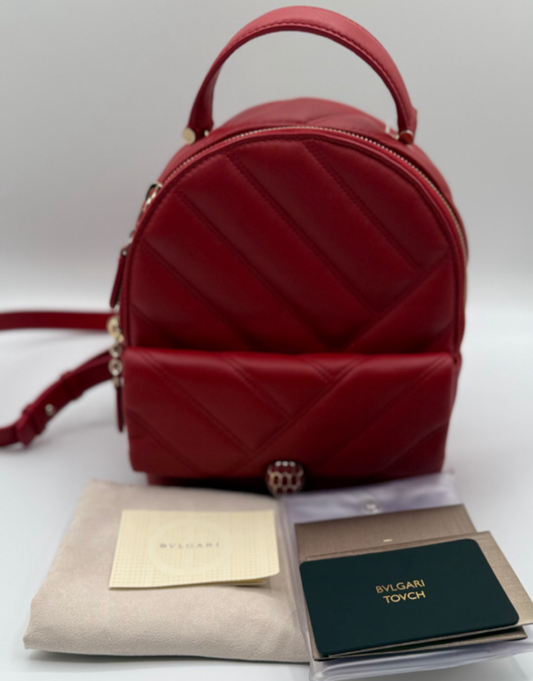 Bvlgari Serpenti Cabochon Quilted Leather Backpack – Red