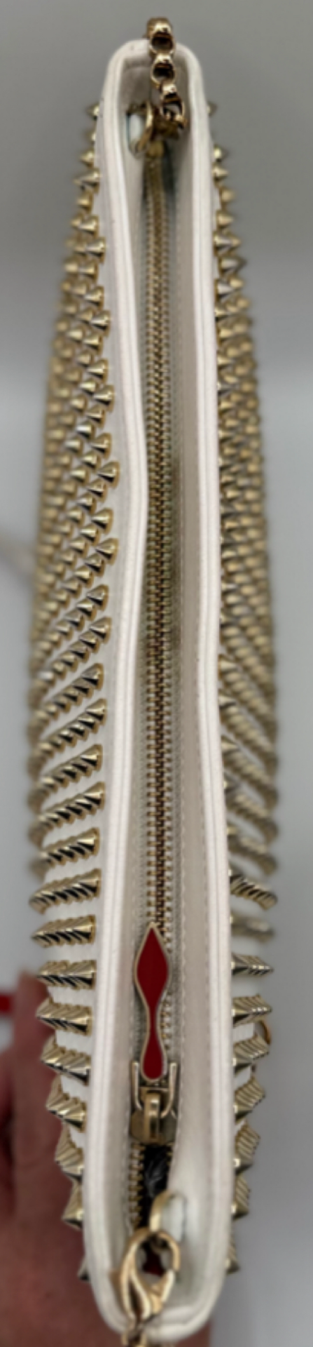 Christian Louboutin Paloma Clutch Bag – White with Gold Spikes