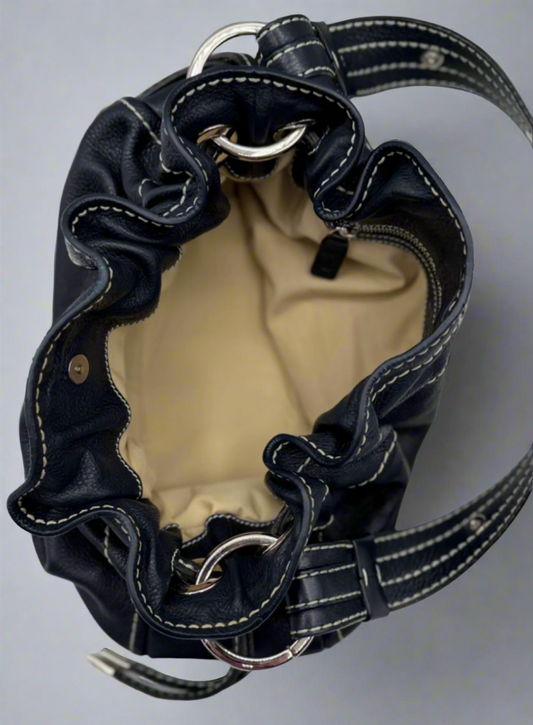 Tod's Black Leather Shoulder Bag with Contrast Stitching