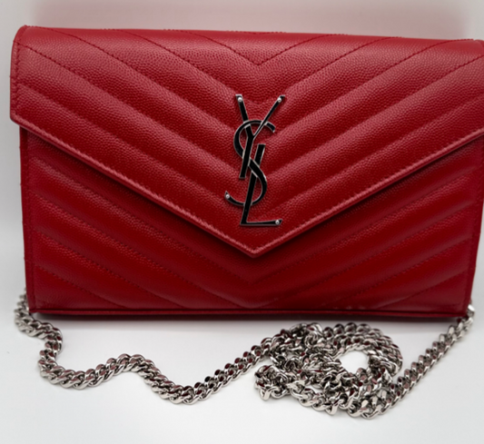 Saint Laurent Cassandre Envelope Chain Wallet – Red