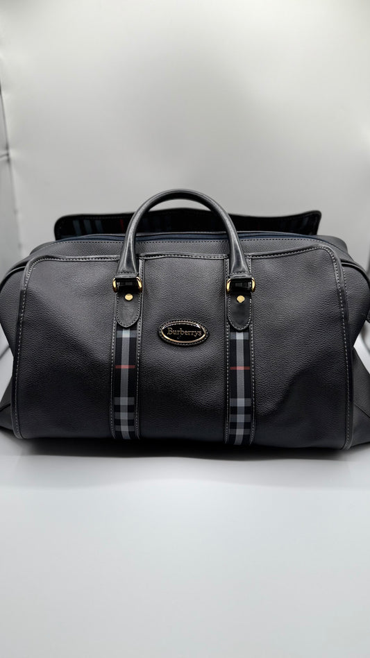 Burberry Black Grained Leather Travel Tote