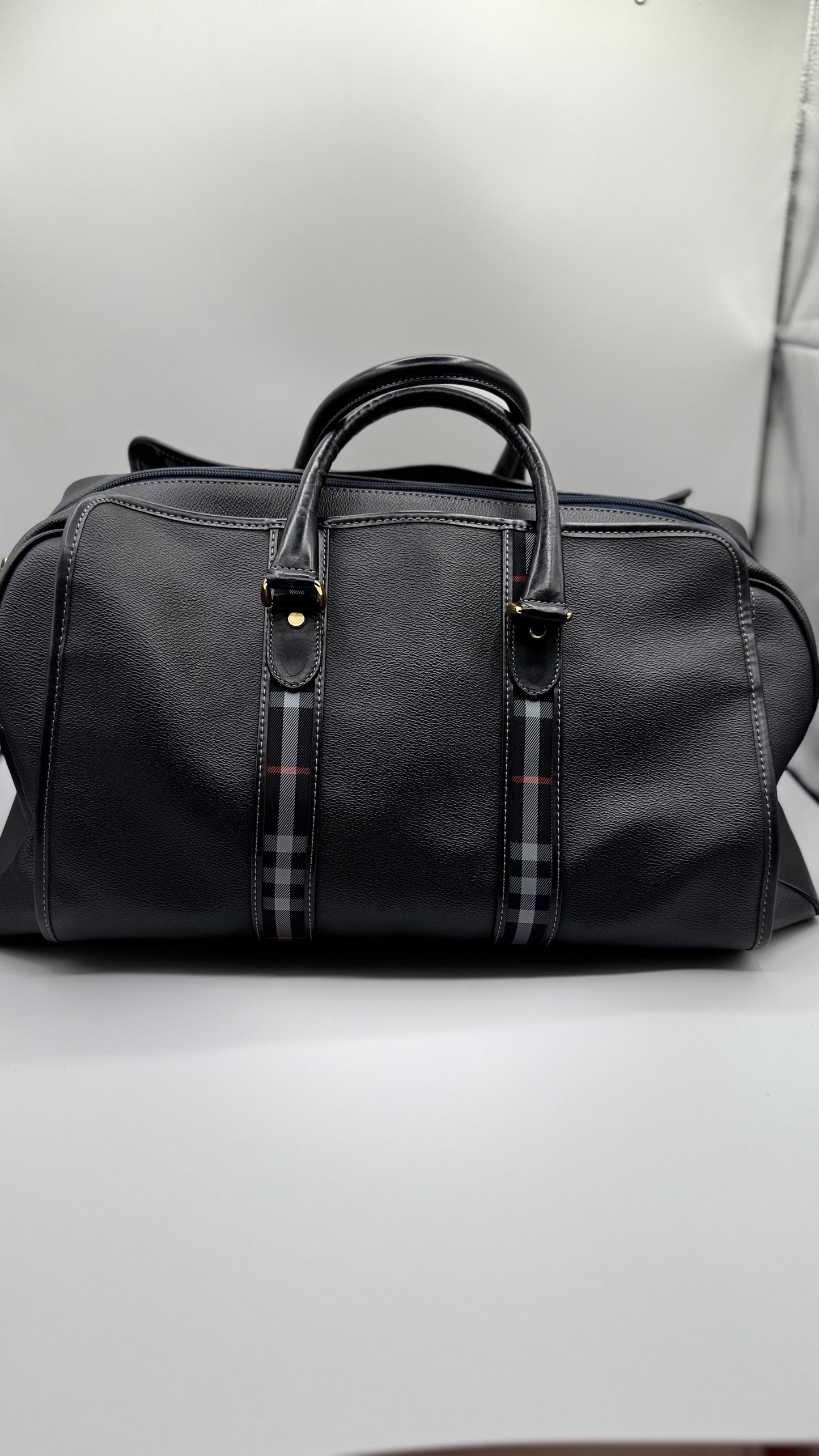 Burberry Black Grained Leather Travel Tote
