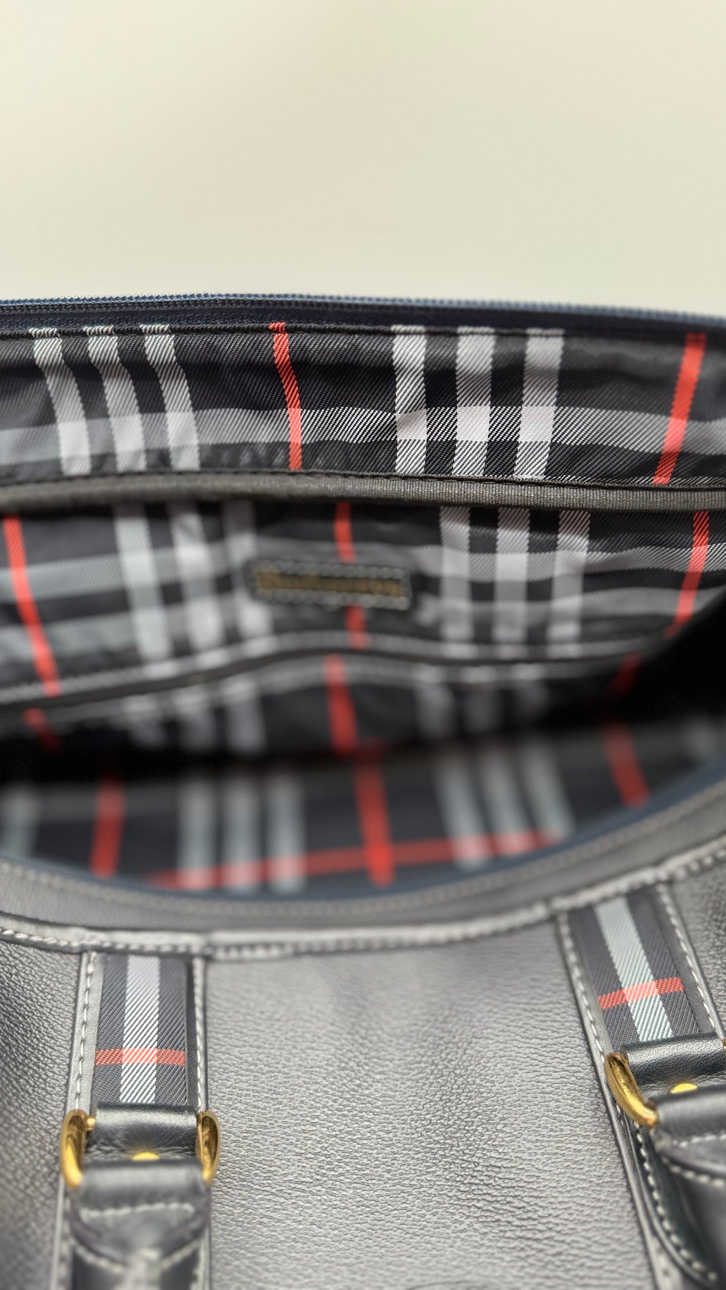 Burberry Black Grained Leather Travel Tote