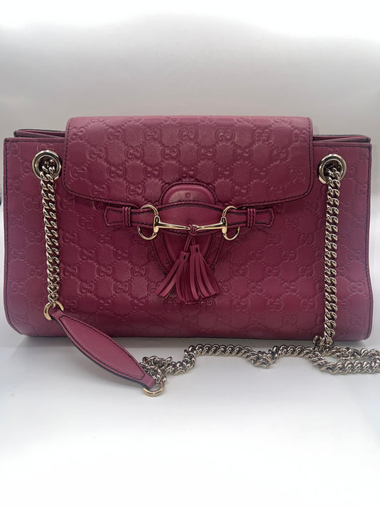 Gucci Pink Guccissima Leather Large Emily Chain Shoulder Bag