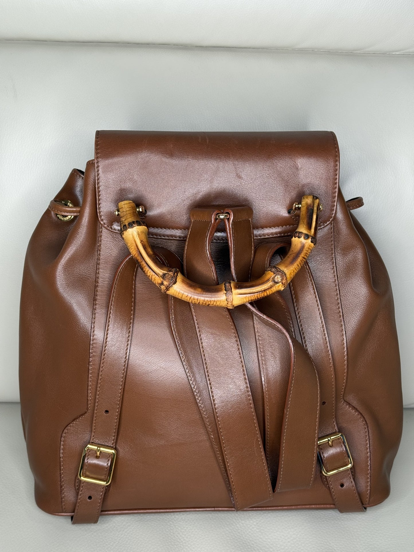 Gucci Brown Leather Bamboo Backpack