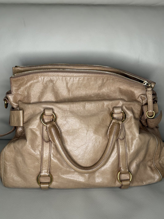 Miu Miu Vitello Lux Bow Bag in Beige Leather with Gold Hardware