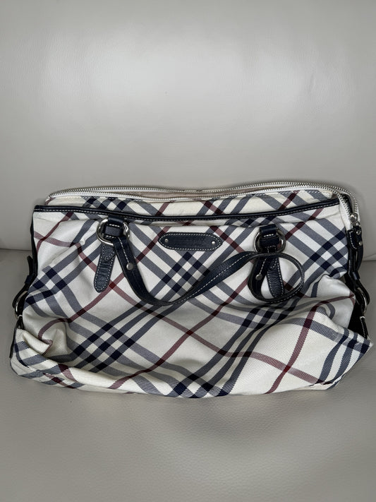 Burberry Blue Label Check Canvas Tote Bag – White/Navy/Red