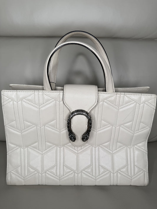 Gucci Dionysus Quilted 2-Way Tote Bag in Ivory Leather