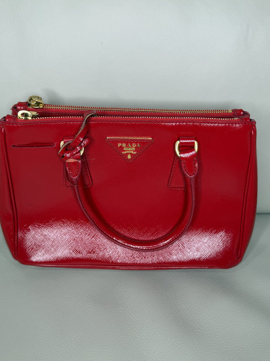 Prada Saffiano Lux Double-Zip “Two-Way” Satchel in Ferrari Red