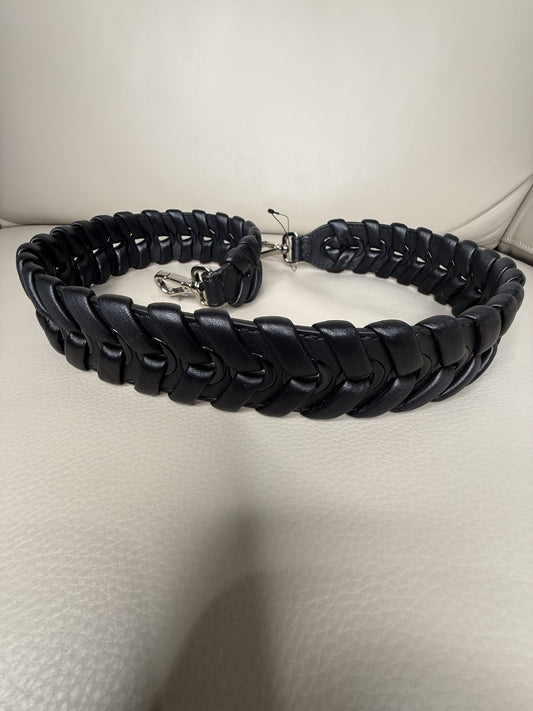 Black Braided Leather Shoulder Strap with Silver Hooks