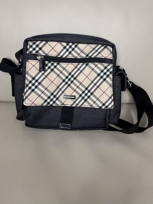 Burberry Nova Check Canvas & Denim Shoulder Bag – Black