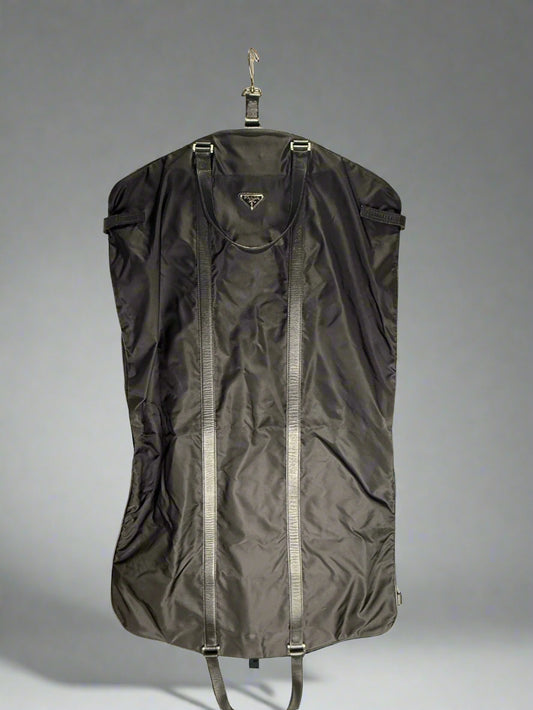Prada Tessuto Black Nylon Garment Bag with Leather Trim