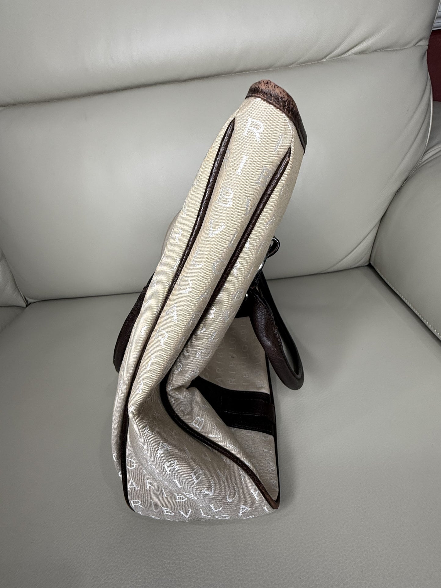 Bvlgari Canvas Monogram Tote Bag with Leather Trim – Beige & Brown