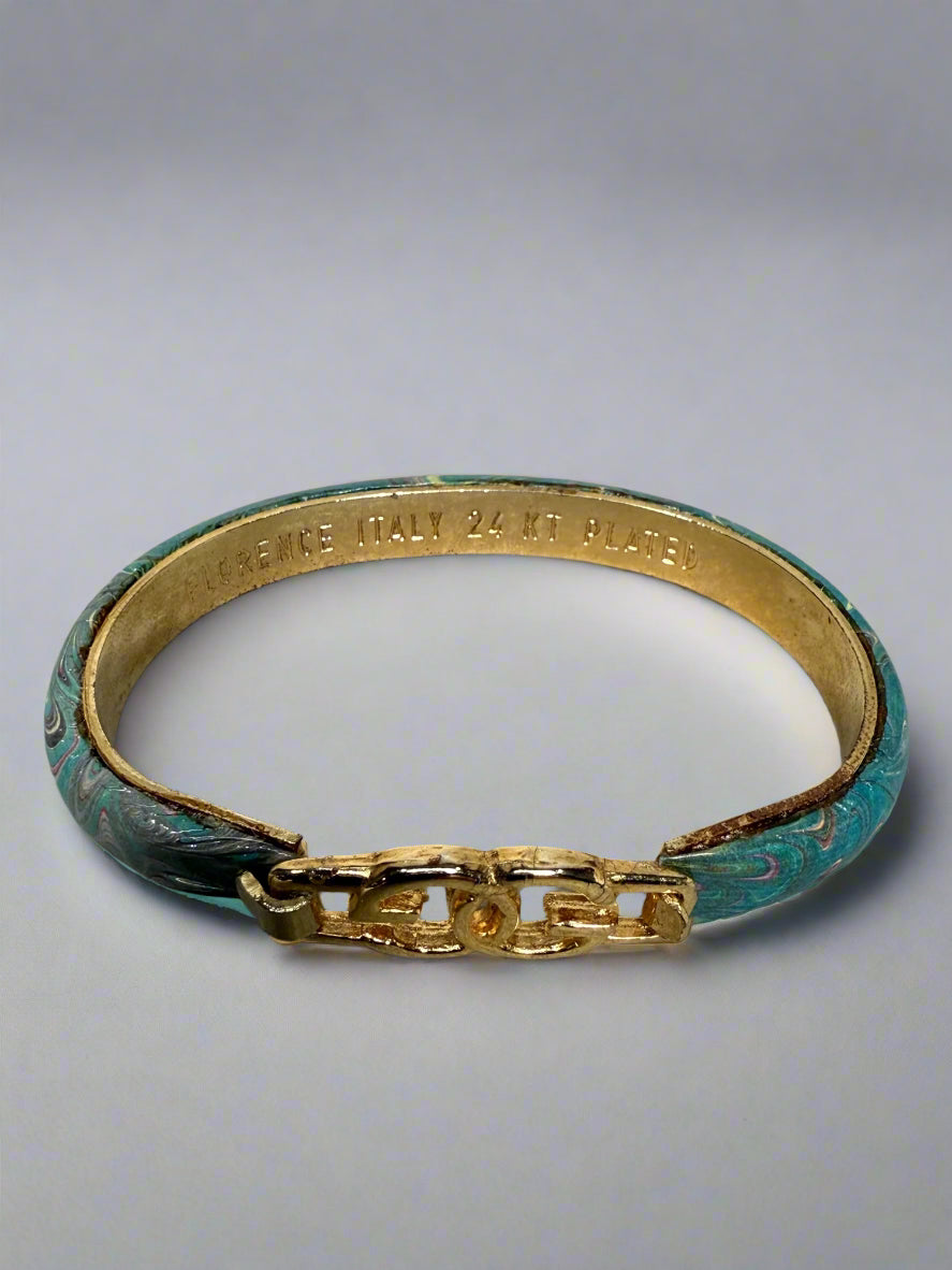 Vintage Florence Italy 24K Gold-Plated Enamel Bangles – Set of 2