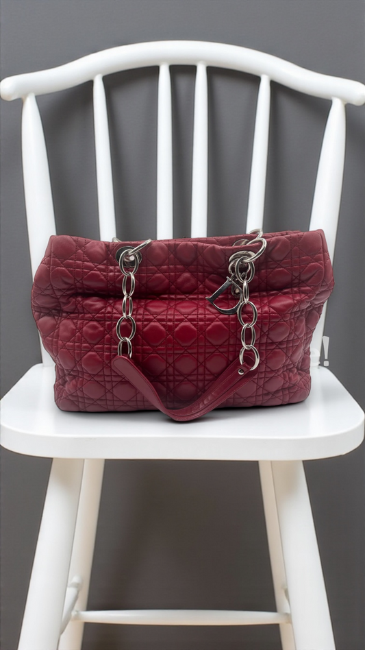 Christian Dior Cannage Soft Lambskin Shoulder Bag in Red