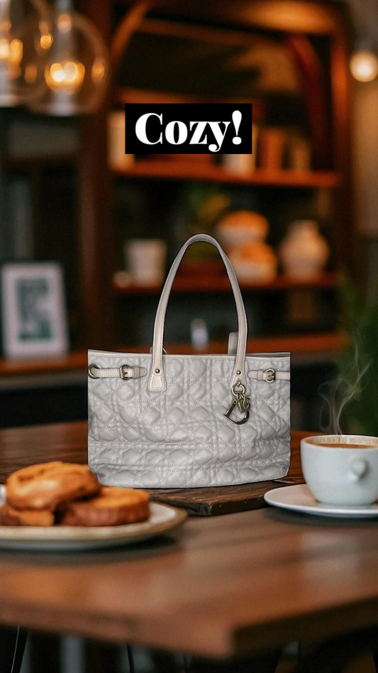 Christian Dior Medium Cannage Panarea Tote – White