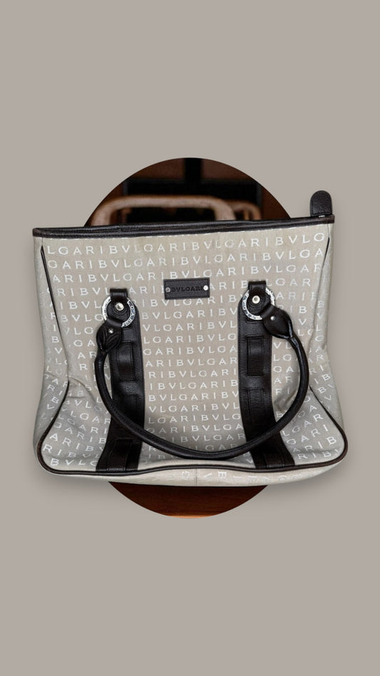 Bvlgari Canvas Monogram Tote Bag with Leather Trim – Beige & Brown