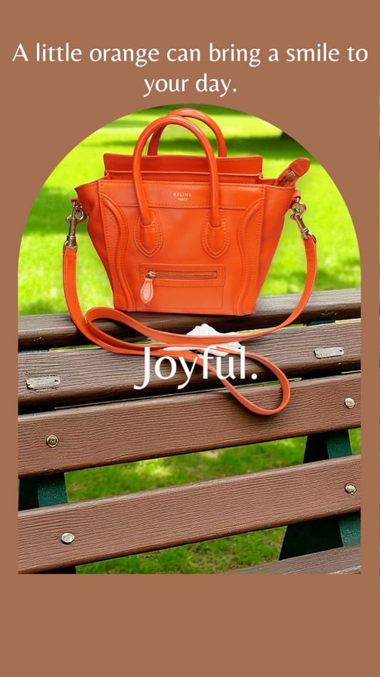 Céline Nano Luggage Tote in Orange Calfskin Leather