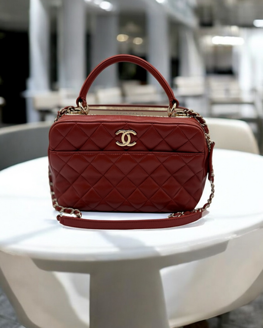 Chanel Medium Trendy CC Bowling Bag in Red Quilted Lambskin