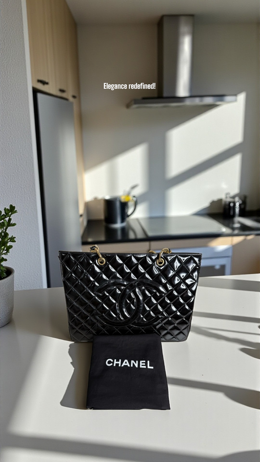 Chanel Medallion Diamond-Quilted Patent Shopping Tote