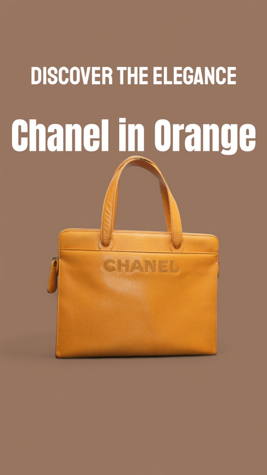 Chanel Orange Caviar CC Stitch Zip Tote Bag