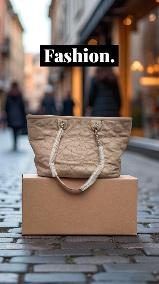 Chanel Beige Quilted Grand Shopping Tote (GST)