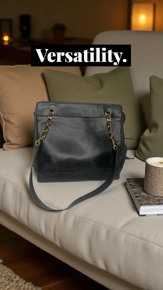 Chanel Vintage Caviar Leather Chain Shoulder Bag (Black)