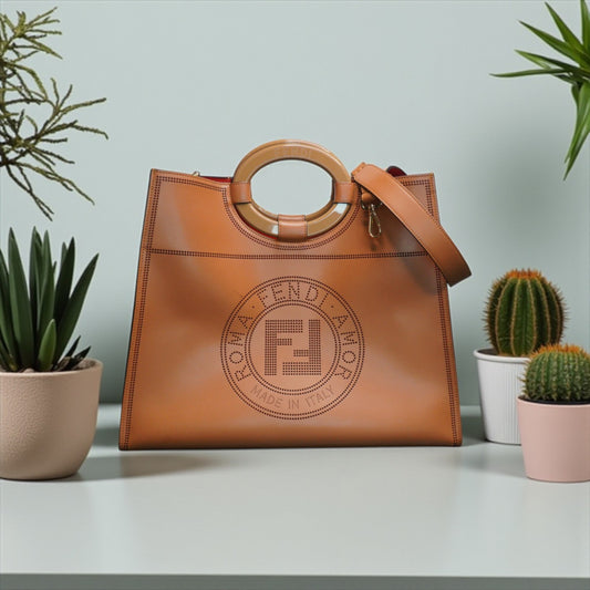 Fendi Runway Shopper Tote Bag in Tan Calfskin Leather