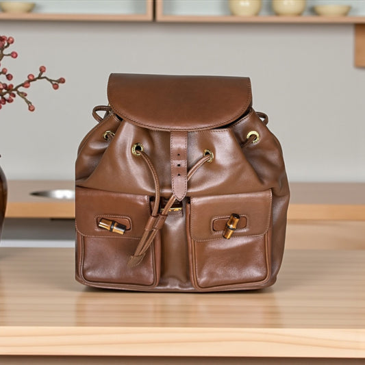 Gucci Brown Leather Bamboo Backpack