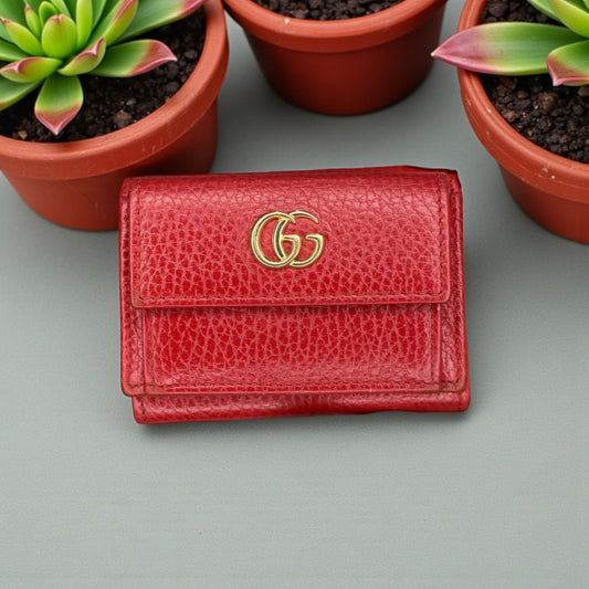 Gucci Marmont Tri-Fold Compact Wallet – Red Leather
