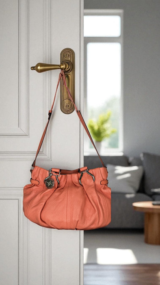 Celine Soft Gathered Leather Shoulder Bag – Coral