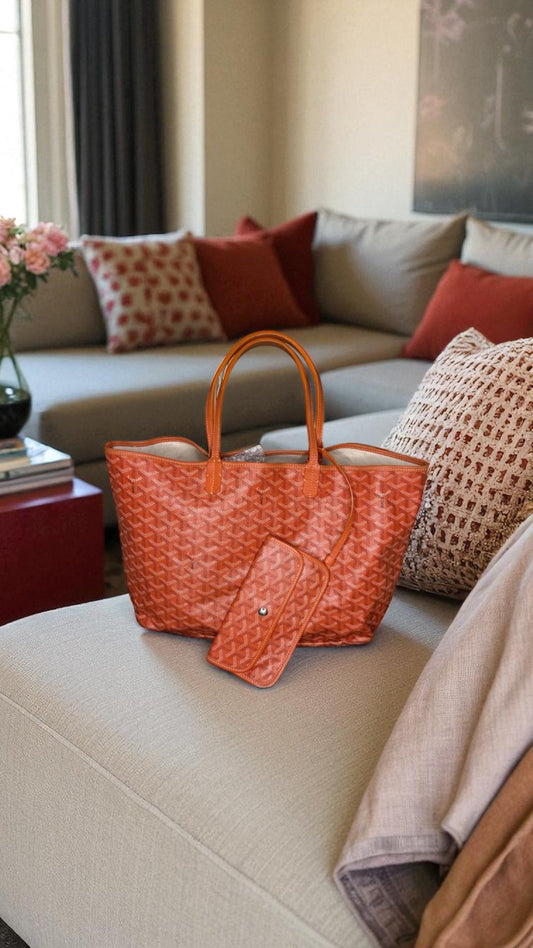 Goyard Saint Louis PM Tote in Orange Chevron Canvas