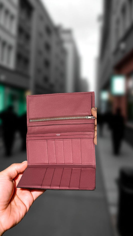 Hermès Bearn Wallet in Chèvre Mysore Leather – Rouge H