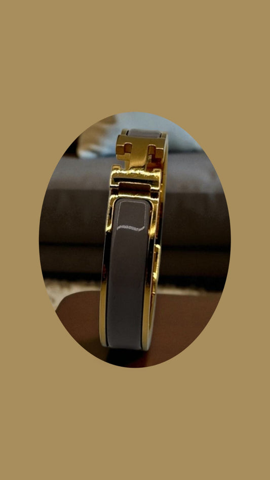 Hermès Clic H Bracelet in Gold & Blue Enamel