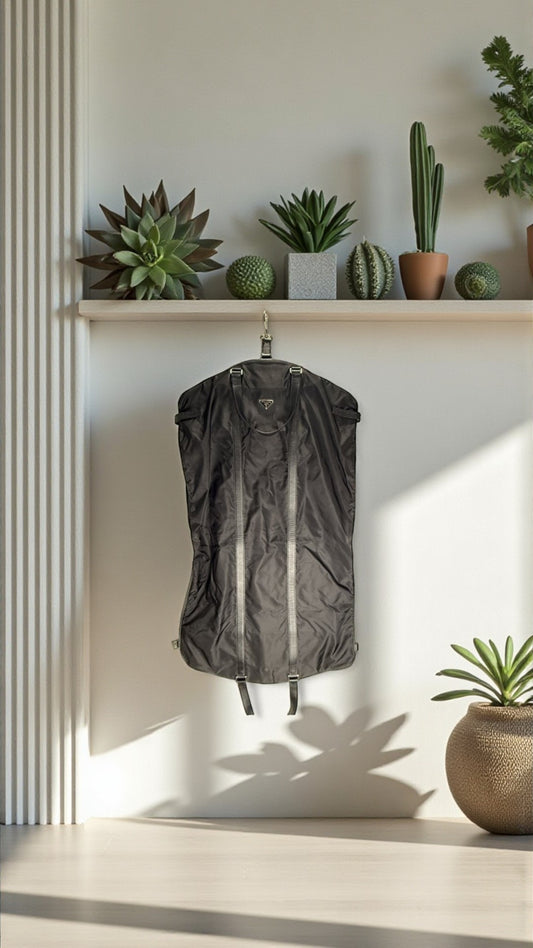 Prada Tessuto Black Nylon Garment Bag with Leather Trim