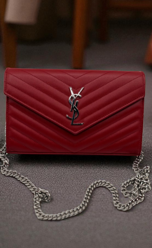 Saint Laurent Cassandre Envelope Chain Wallet – Red