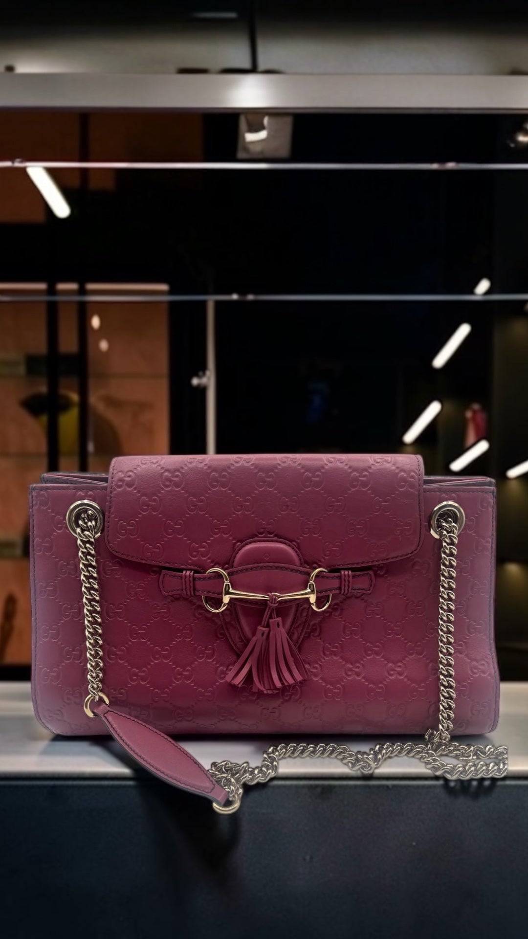 Gucci Pink Guccissima Leather Large Emily Chain Shoulder Bag