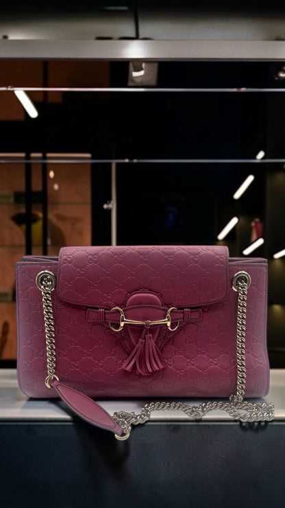 Gucci Pink Guccissima Leather Large Emily Chain Shoulder Bag