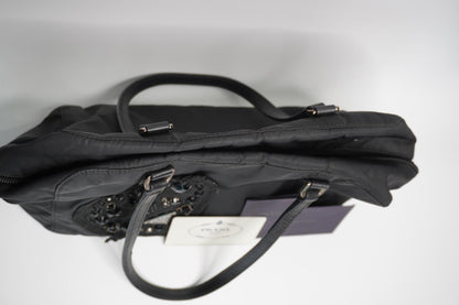 Prada Tessuto Nylon Satchel Bag with Jeweled Logo Patch