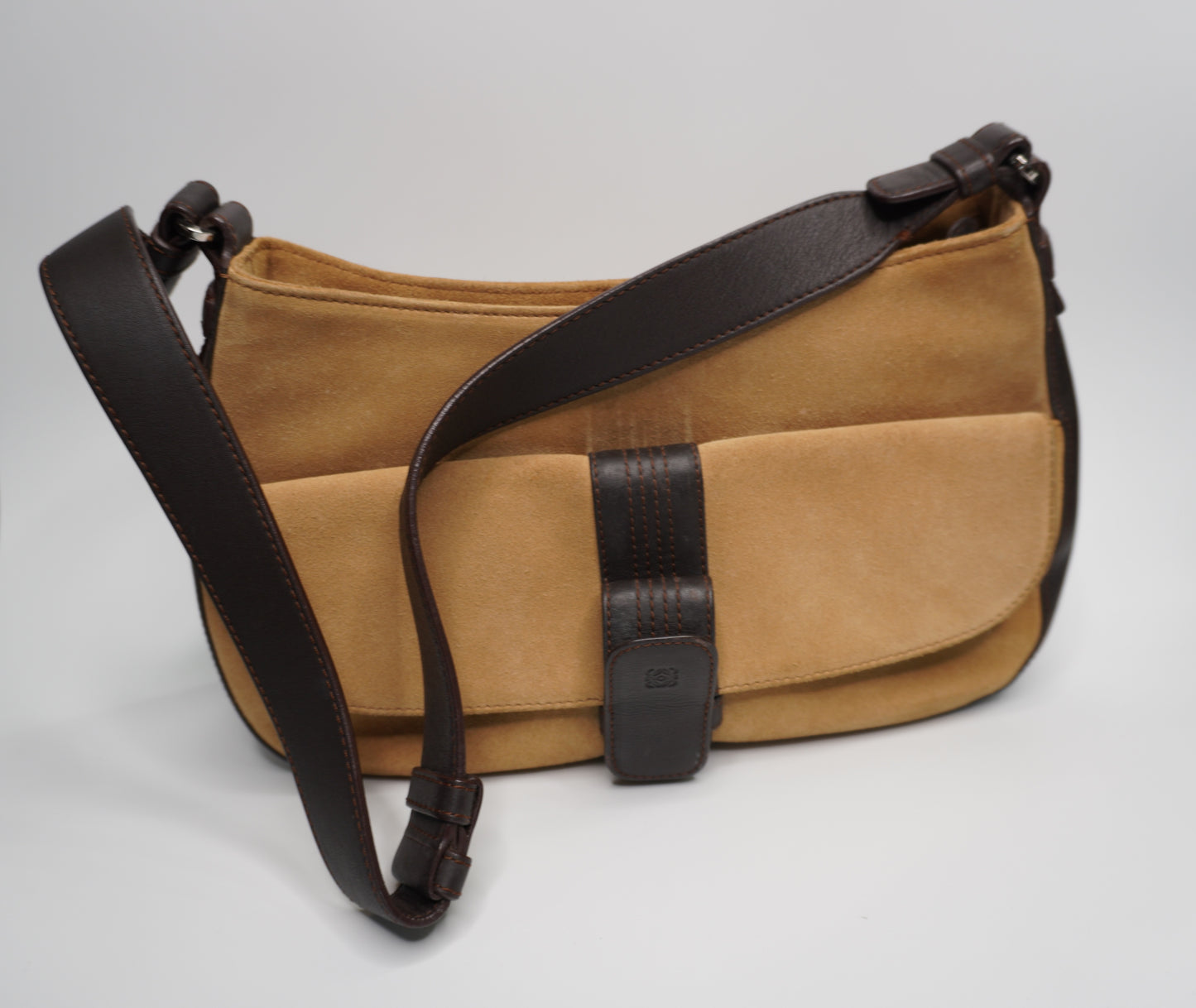 Loewe Anagram Suede and Leather Shoulder Bag – Brown