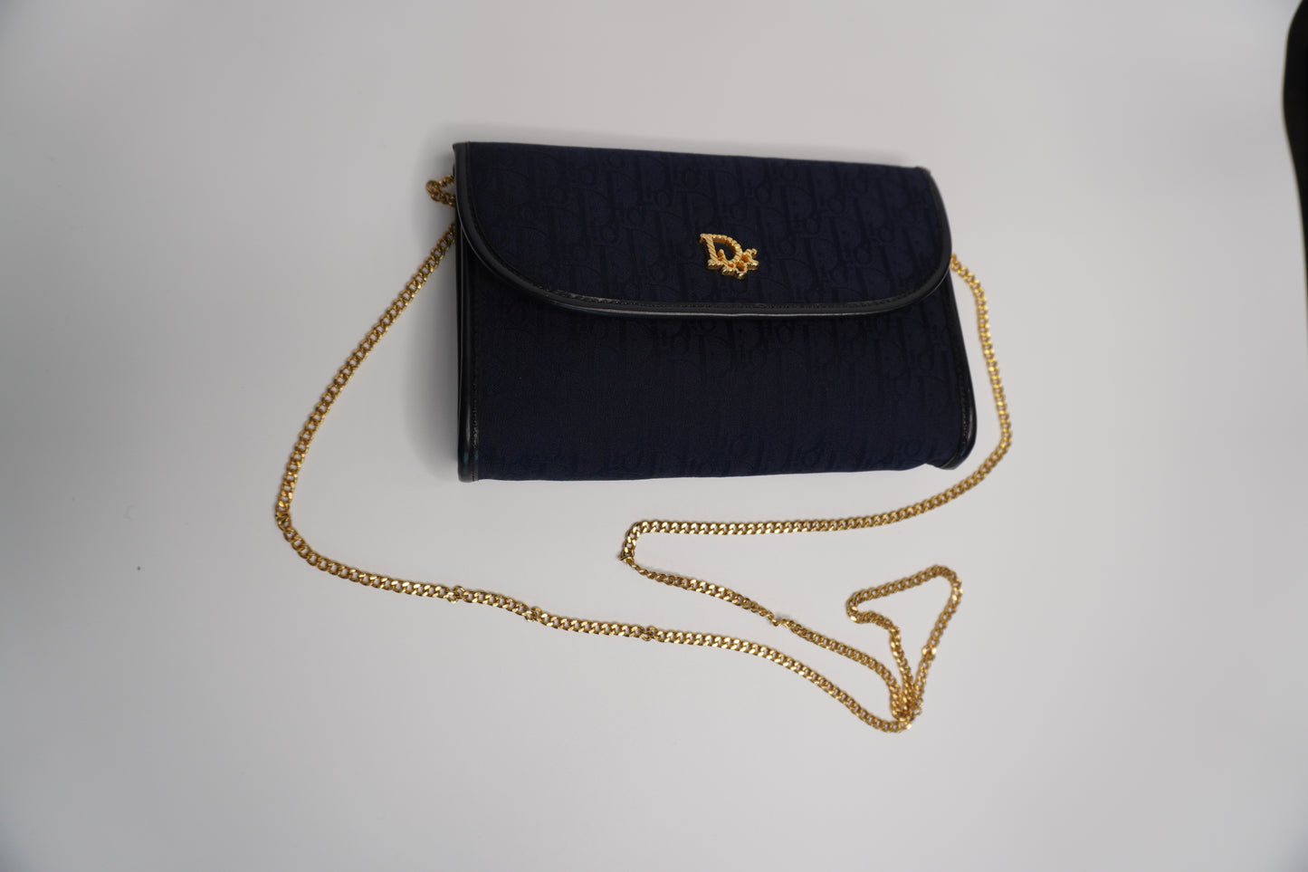Christian Dior Vintage Trotter Canvas Chain Shoulder Bag - Navy Blue