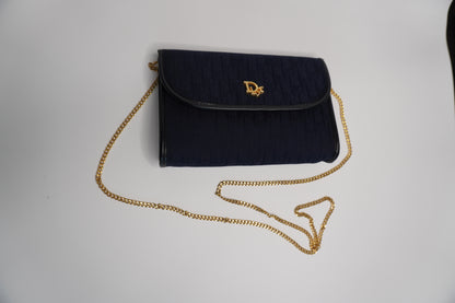 Christian Dior Vintage Trotter Canvas Chain Shoulder Bag - Navy Blue